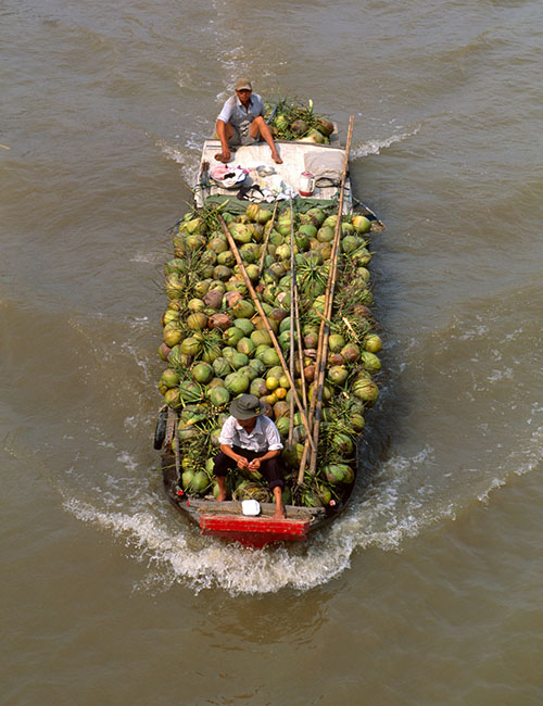 Bateau chargé de noix de coco à My Tho, delta du Mékong
