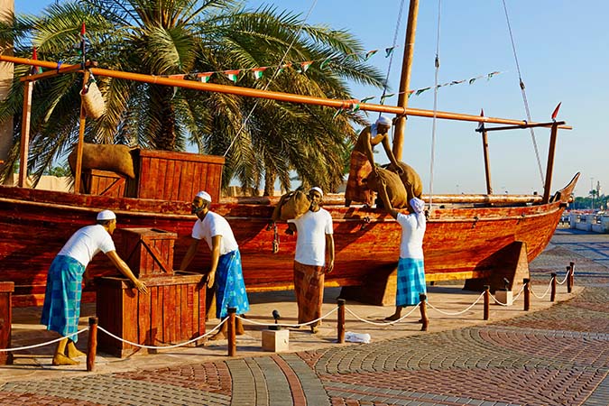 Quartier de Bur Dubai, maquette de déchargement d'un boutre