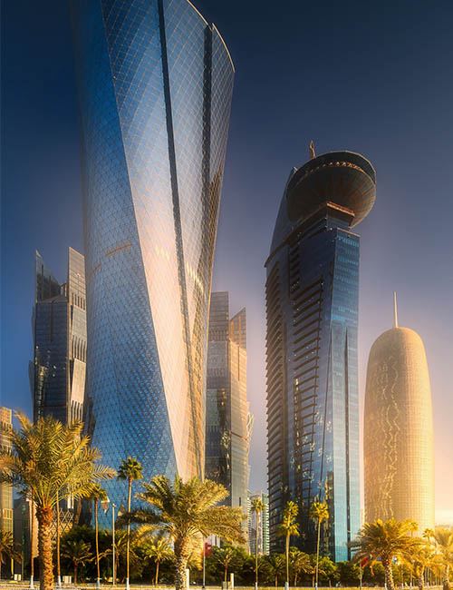 gratte ciel à Doha au Qatar sur la corniche