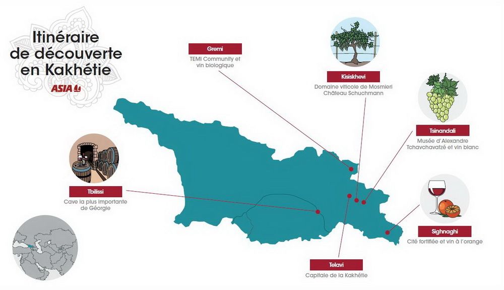 Carte de la route des vins en Géorgie