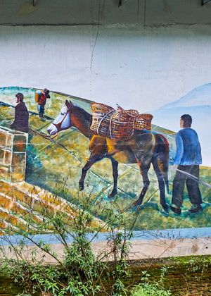 Peinture dans un jardin de thé dans la région du Sichuan