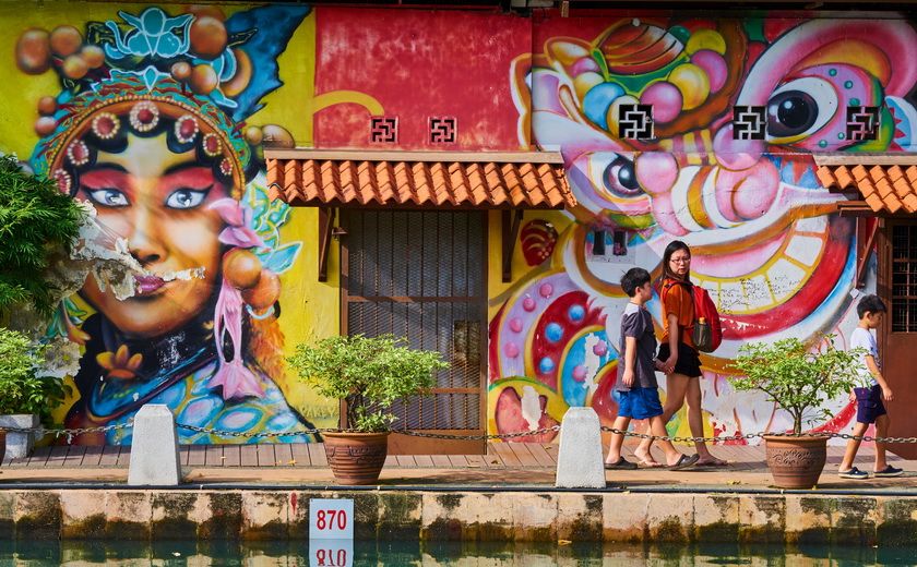 Peinture murale le long du canal à Malacca, Malaisie