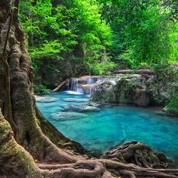 Piscine naturelle d'eau turquoise, Erawan, Thaïlande