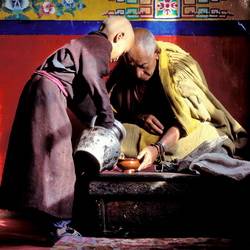 Moines dans un monastère, vallée de la Nubra au Laddakh, Inde